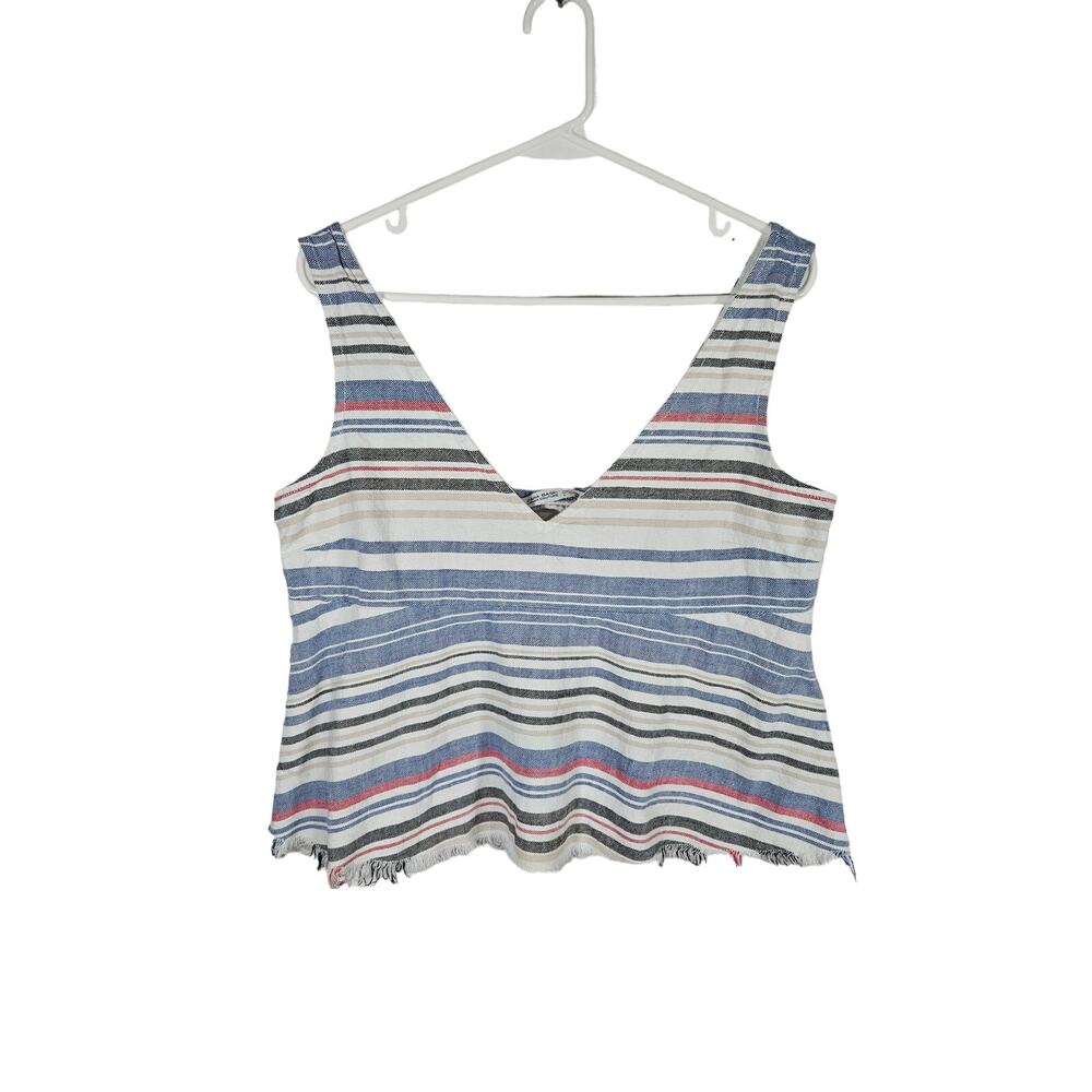 Zara Womens Denim Couture Tank Top Size Large Striped Boho Fringe Bottom